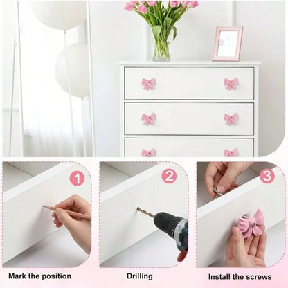 2/4pcs Pink Bow Drawer Pulls- Decorative Handles With Screws, Cute Style For Kids Bedroom Wardrobe Drawers, Cabinets And Other Furniture