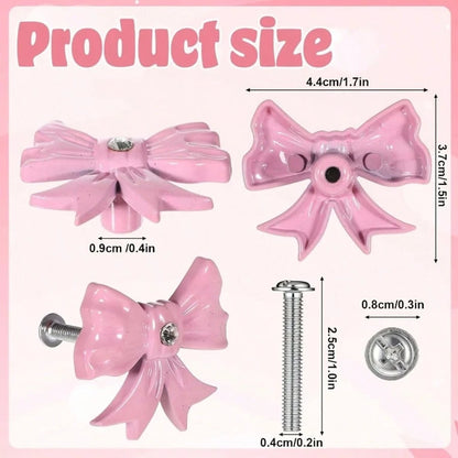 2/4pcs Pink Bow Drawer Pulls- Decorative Handles With Screws, Cute Style For Kids Bedroom Wardrobe Drawers, Cabinets And Other Furniture