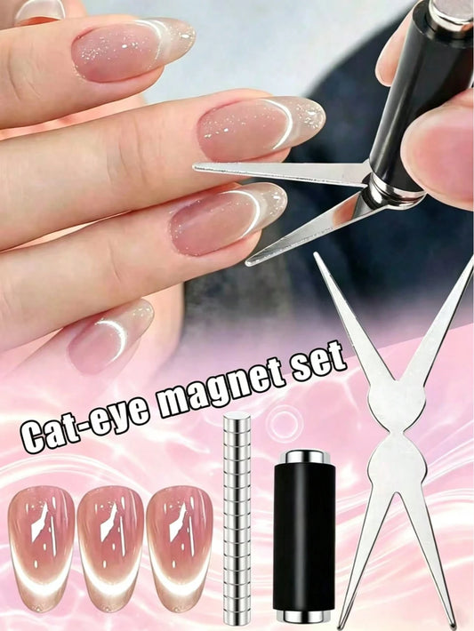 2-In-1 French V-Shaped Cat Eye Magnetic Wand, Strong Magnetic Nail Art Tool, Suitable For Nail Polish Gel, DIY Nail Art Accessories, Nail Art Tools, Nail Art Supplies