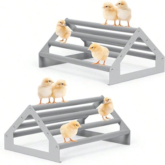 2 Pack Chick Perch,Chicken Toys For Coop,Wooden Chicken Roosting Bars With Metal Stand,Coop Accessories & Supplies For Chicks,Easy To Assemble,Grey