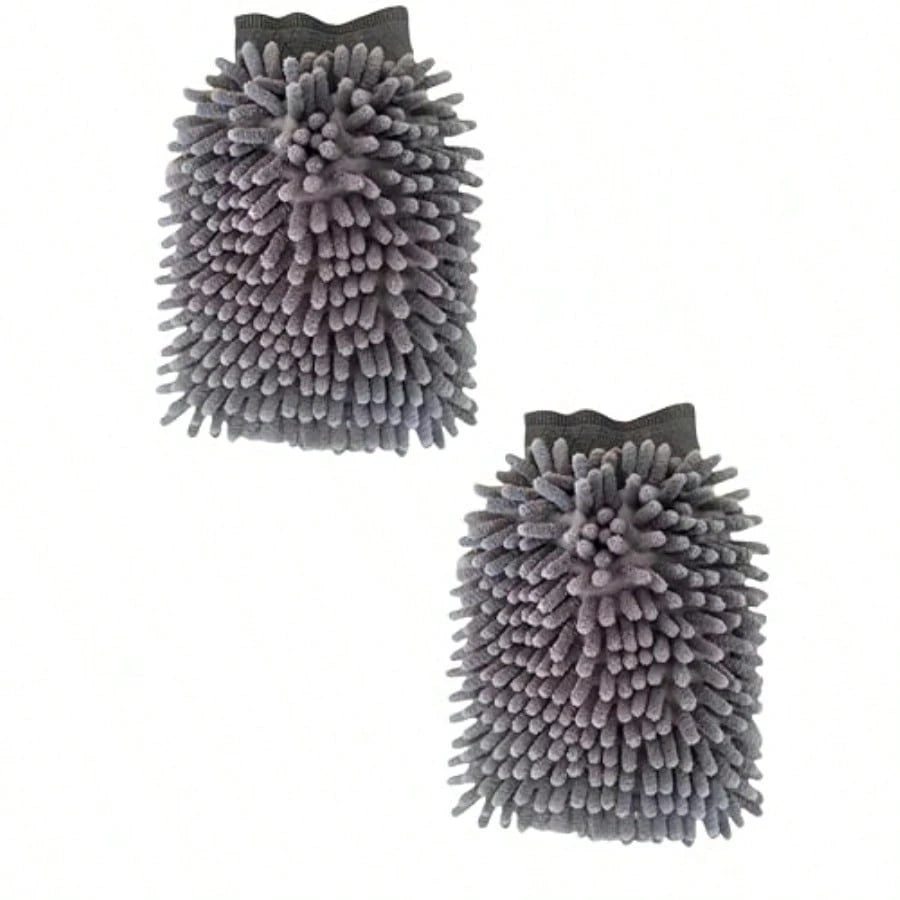 2-Pack Cleaning Mitts, Dusting Gloves Microfiber Washing Mitts, Polish Mitts For House And Car Grey