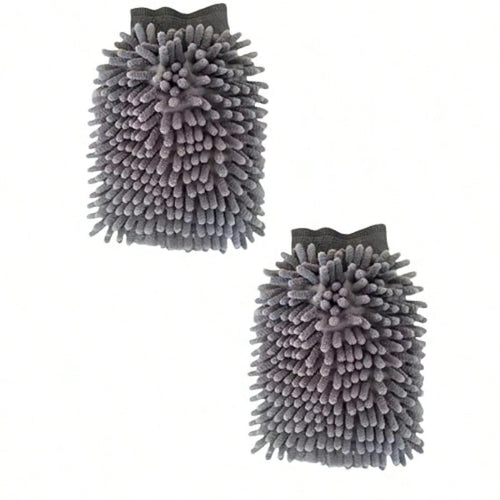 2-Pack Cleaning Mitts, Dusting Gloves Microfiber Washing Mitts, Polish Mitts For House And Car Grey