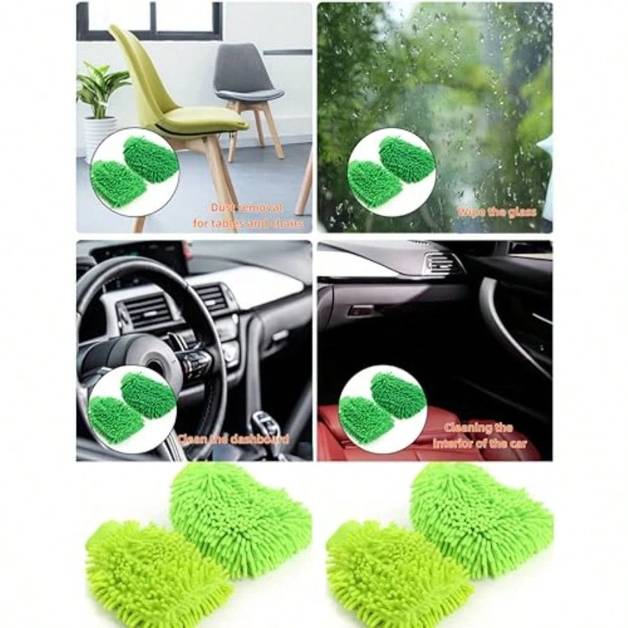 2-Pack Cleaning Mitts, Dusting Gloves Microfiber Washing Mitts, Polish Mitts For House And Car Grey