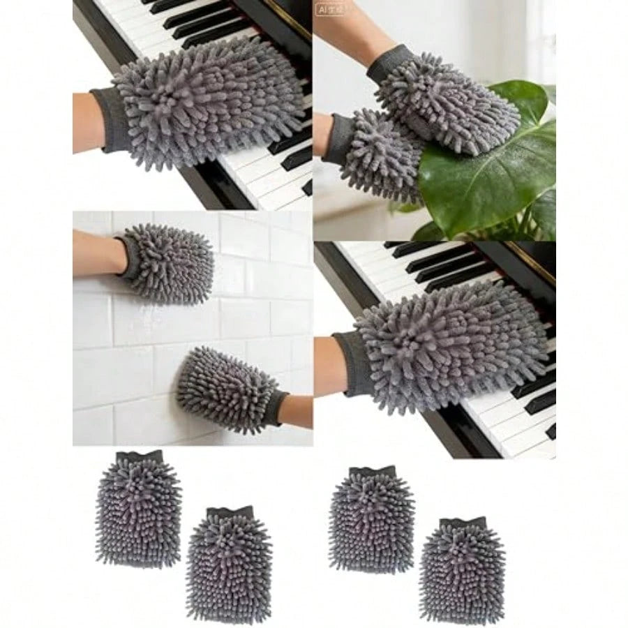 2-Pack Cleaning Mitts, Dusting Gloves Microfiber Washing Mitts, Polish Mitts For House And Car Grey