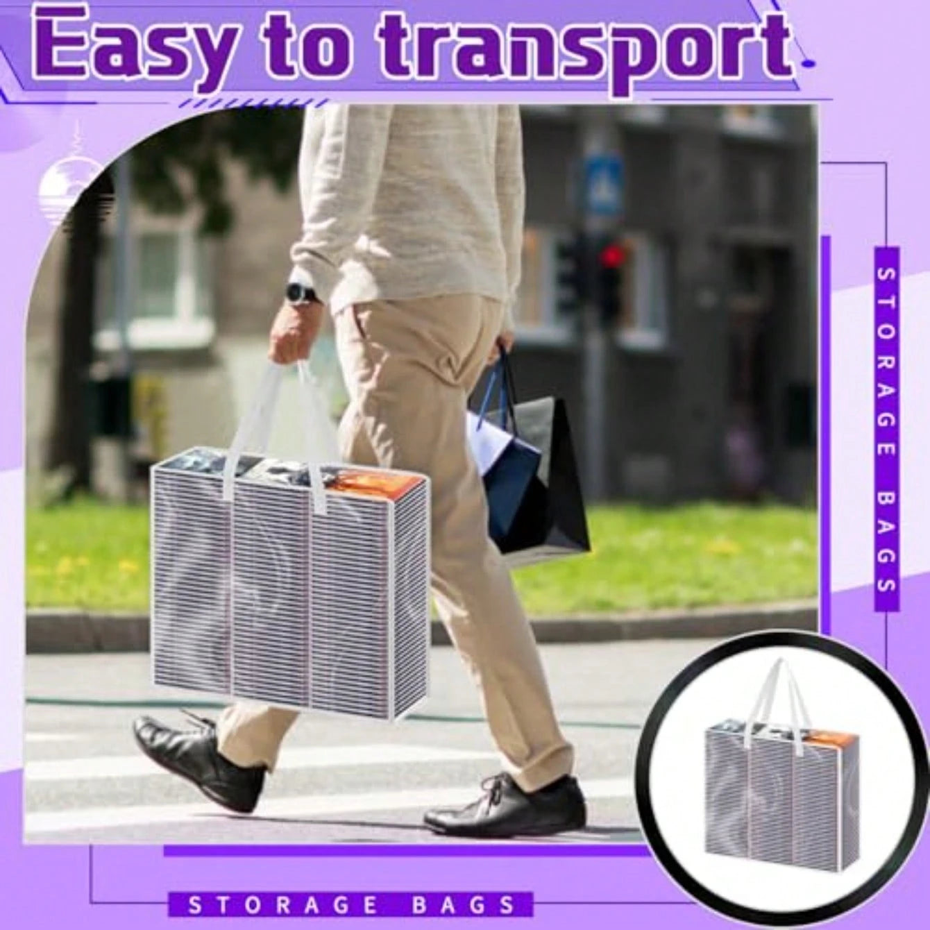 2 Packs Extra Large DVD Storage Bags, Storage Case Holder Organizer Holds Up To 360 DVDs Plastic Bags Video With Carrying Handles And Zipper, Media Organizer For Movie VHS