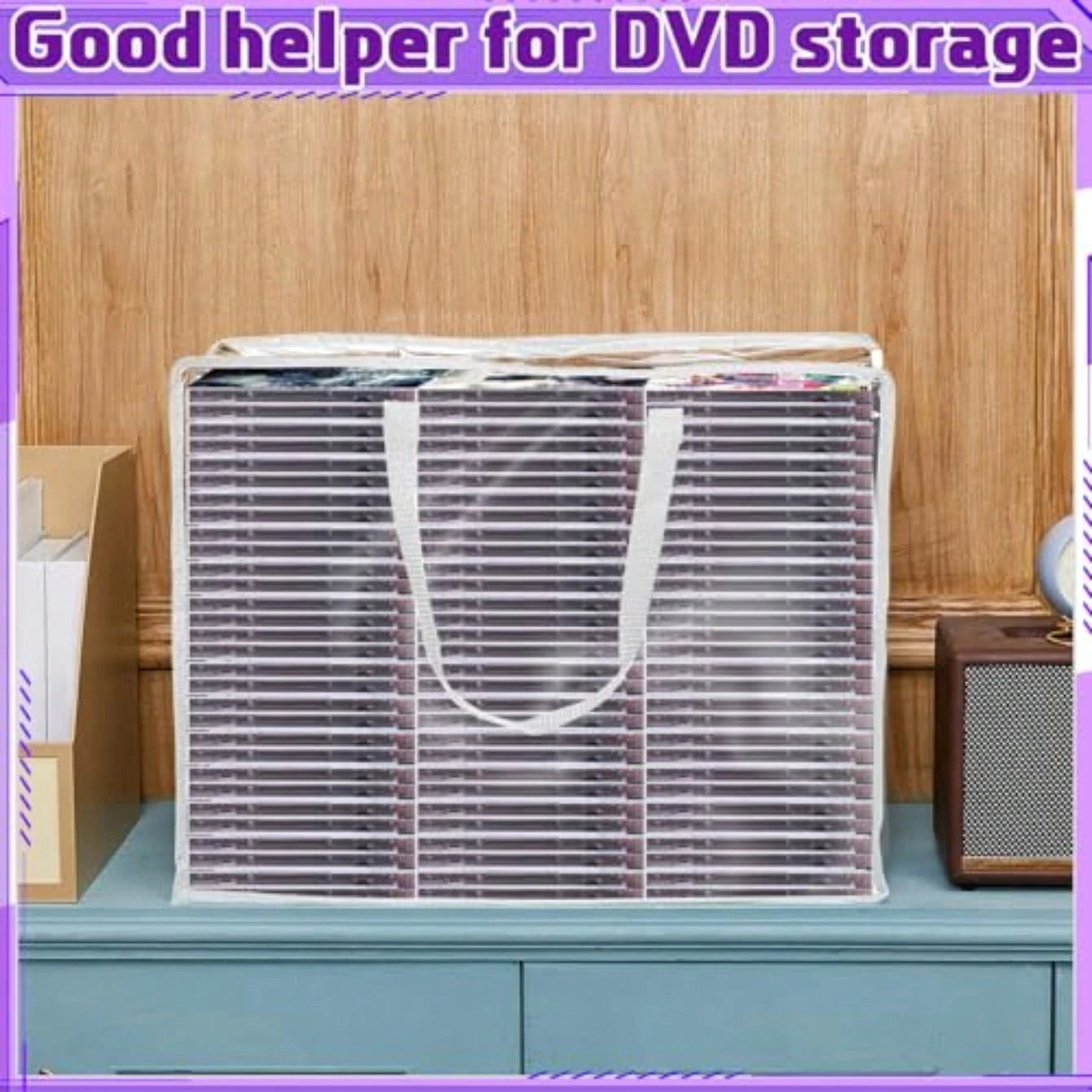 2 Packs Extra Large DVD Storage Bags, Storage Case Holder Organizer Holds Up To 360 DVDs Plastic Bags Video With Carrying Handles And Zipper, Media Organizer For Movie VHS