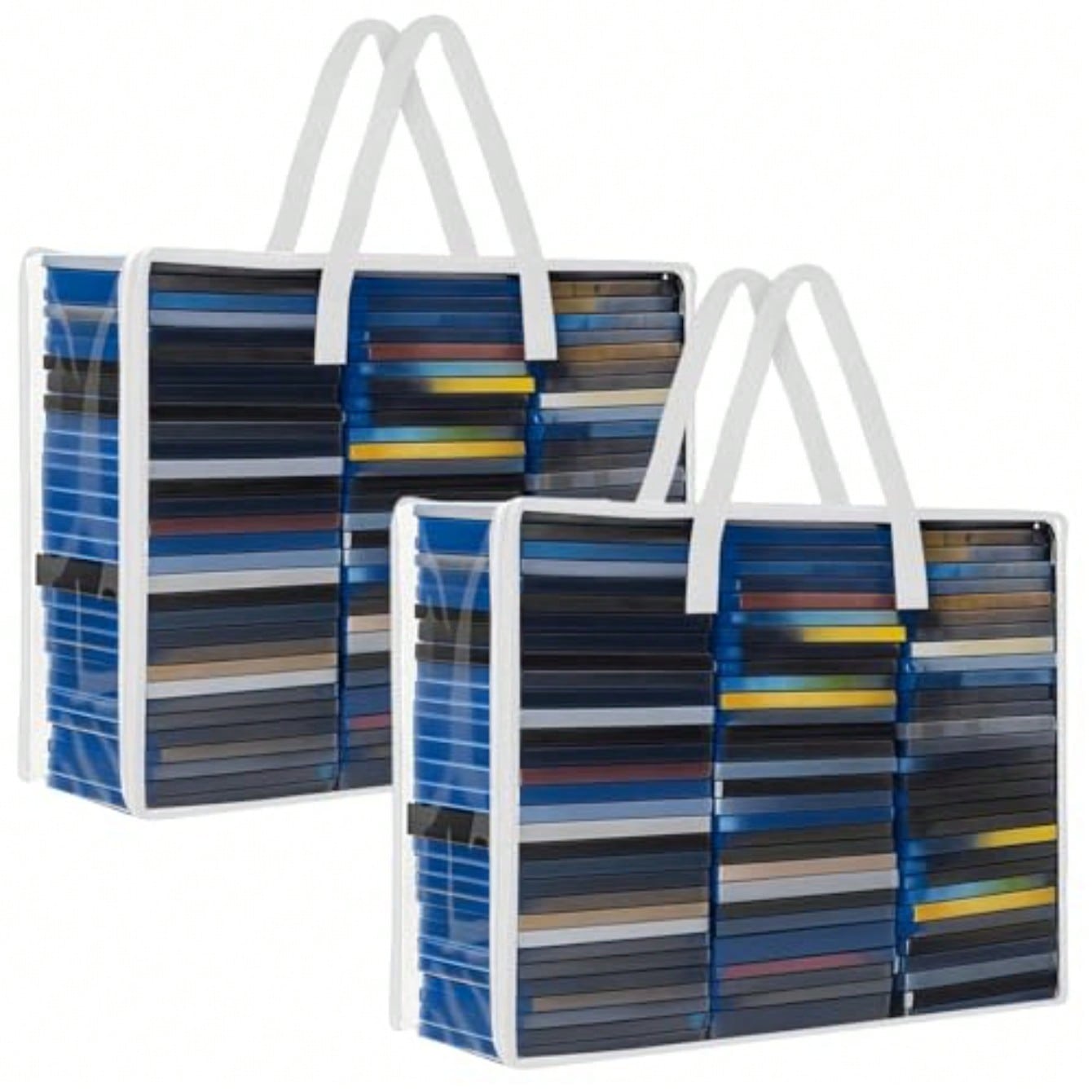 2 Packs Extra Large DVD Storage Bags, Storage Case Holder Organizer Holds Up To 360 DVDs Plastic Bags Video With Carrying Handles And Zipper, Media Organizer For Movie VHS