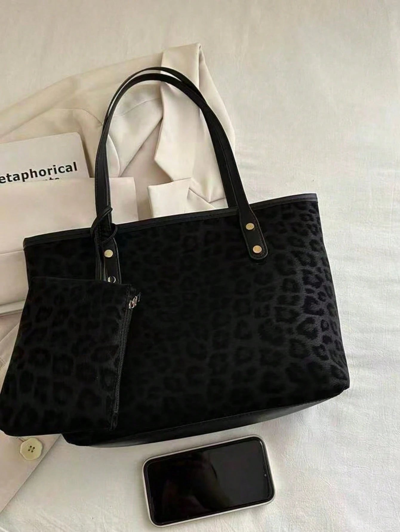 2 Pcs Women's Large Capacity Leopard Print Handbags, Fashionable Retro PU Shoulder Bags, Suitable For Female College Students, Beginners And Office Ladies, Can Be Used For Office, University, Work, Bu