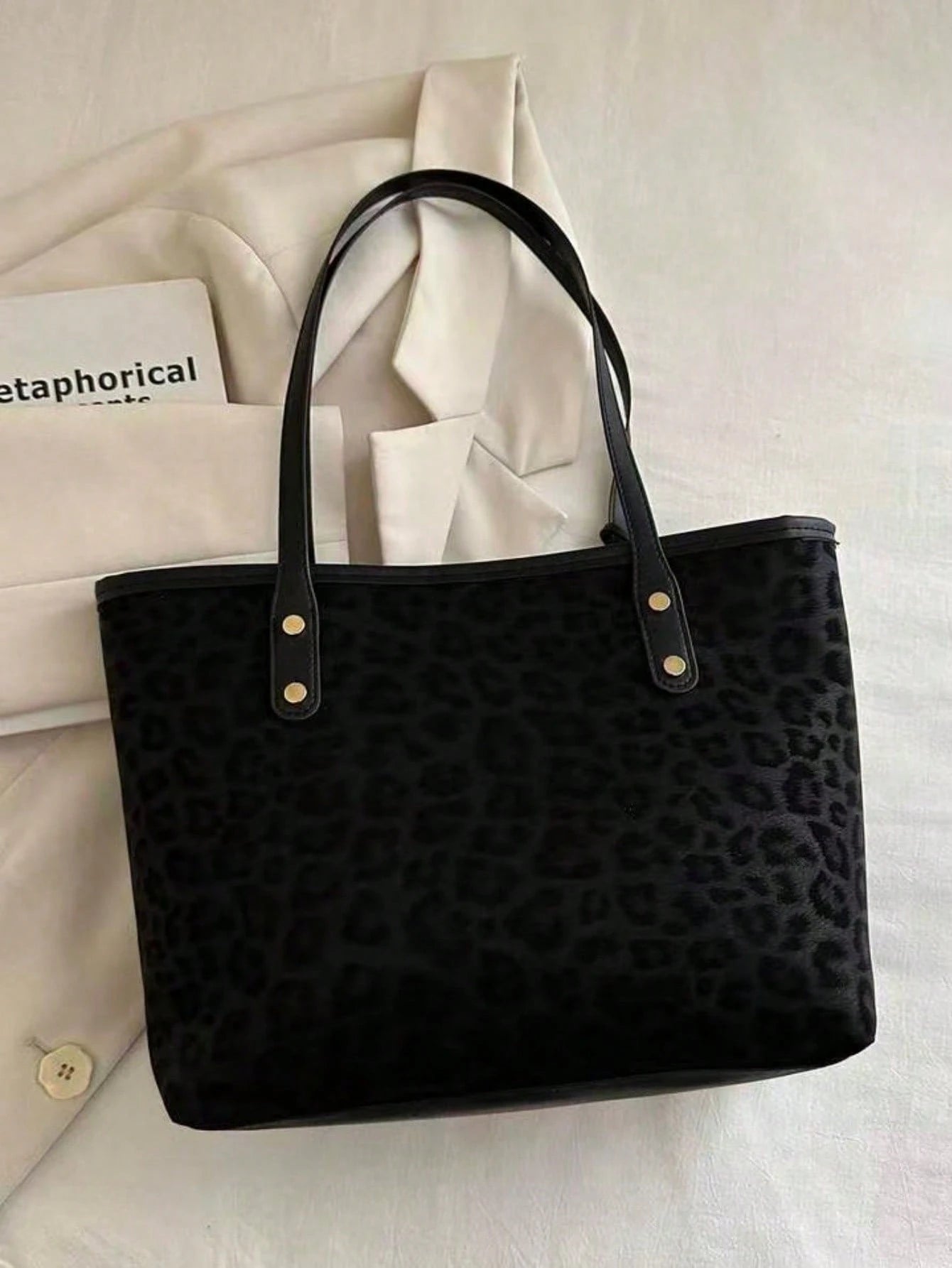 2 Pcs Women's Large Capacity Leopard Print Handbags, Fashionable Retro PU Shoulder Bags, Suitable For Female College Students, Beginners And Office Ladies, Can Be Used For Office, University, Work, Bu
