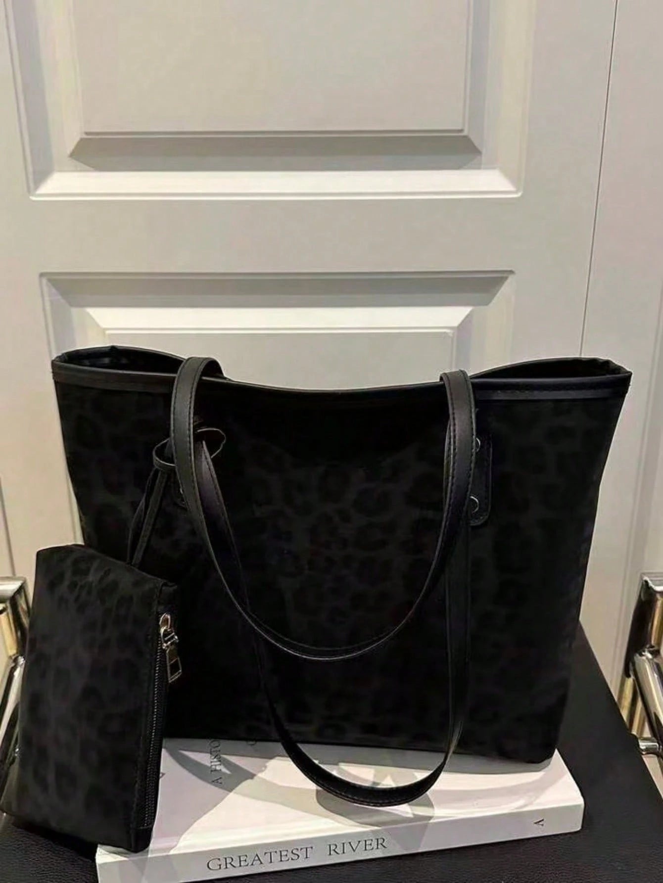 2 Pcs Women's Large Capacity Leopard Print Handbags, Fashionable Retro PU Shoulder Bags, Suitable For Female College Students, Beginners And Office Ladies, Can Be Used For Office, University, Work, Bu