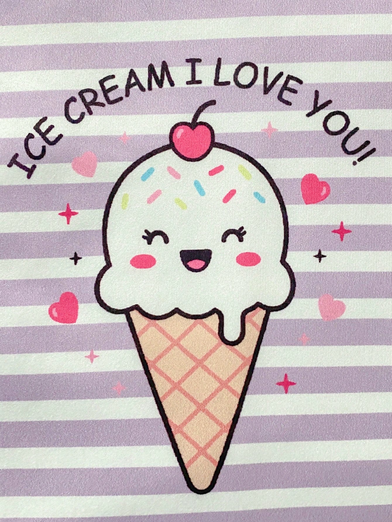 2-Piece Baby Girls Toddler Summer Light Blue Cute Cartoon Ice Cream & Purple Striped Nightgown Set,Short Flutter Sleeve Holiday Sleepwear Loungewear