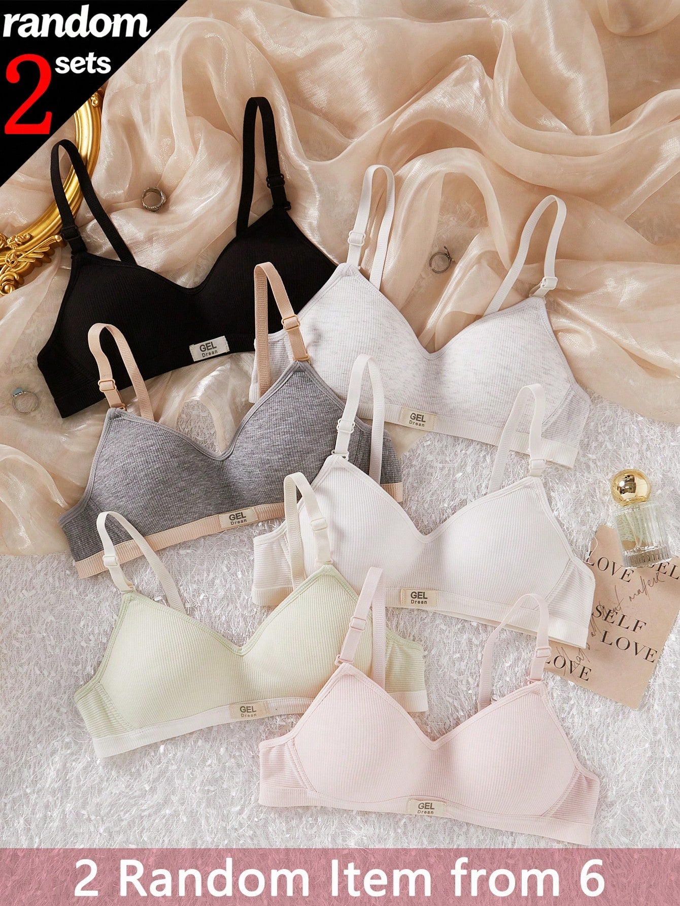 [2 Randomly Sent]Teen GirlThin Seamless Non-Wired Bra, Developmental Period Student Bra, Versatile Comfortable Underwear