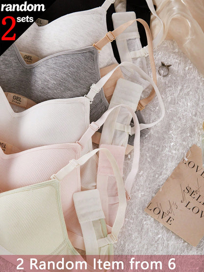[2 Randomly Sent]Teen GirlThin Seamless Non-Wired Bra, Developmental Period Student Bra, Versatile Comfortable Underwear