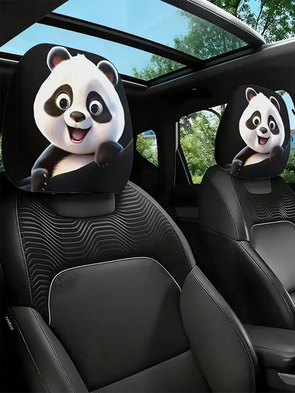 2 Sets Of Cute Baby Panda Printed Car Headrest Covers, Universal Stylish Seat Protectors, Suitable For Long-Distance Travel, Business Trips, Date Nights And Car Decoration, Enhancing The Driving Exper