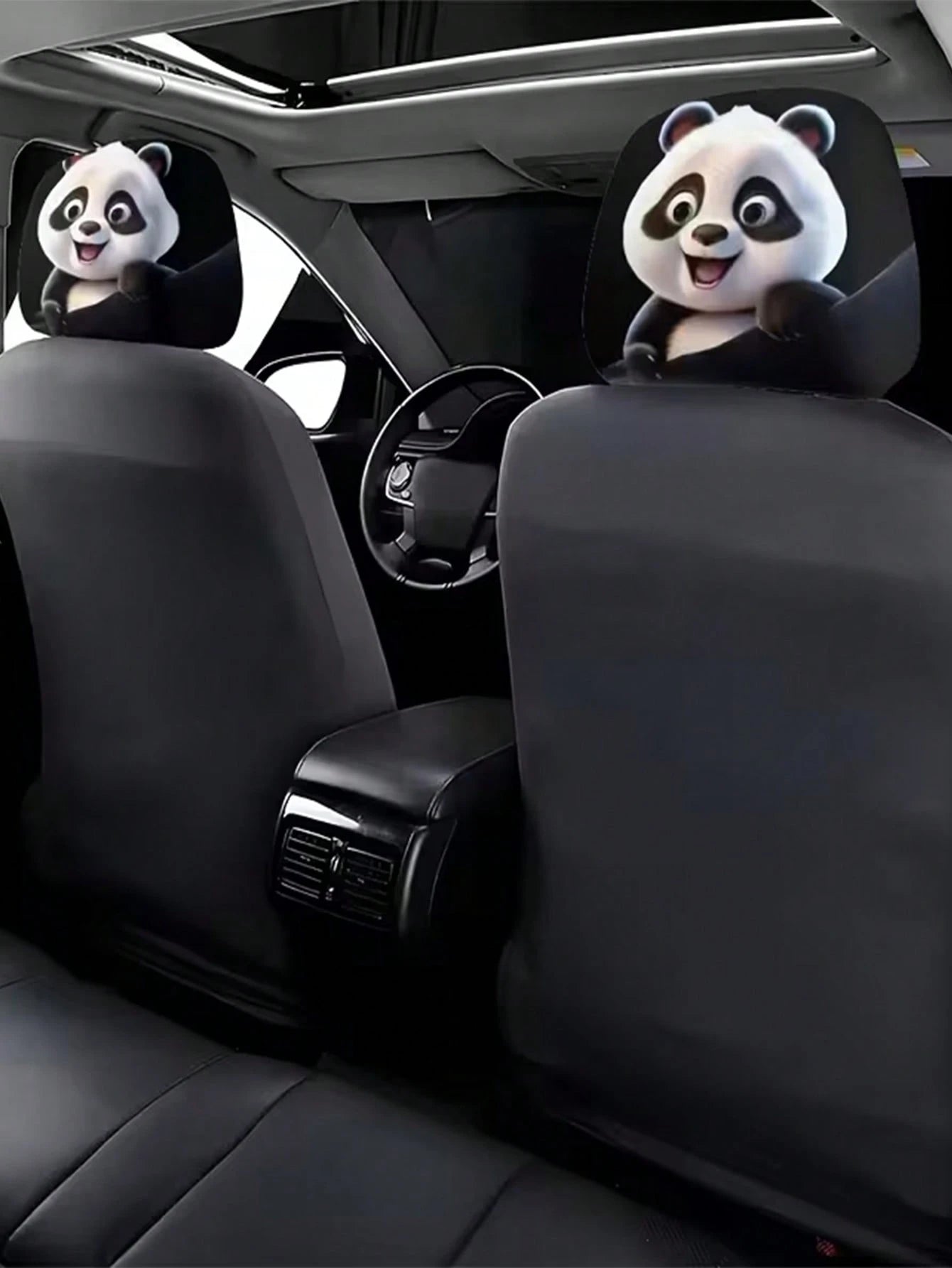 2 Sets Of Cute Baby Panda Printed Car Headrest Covers, Universal Stylish Seat Protectors, Suitable For Long-Distance Travel, Business Trips, Date Nights And Car Decoration, Enhancing The Driving Exper