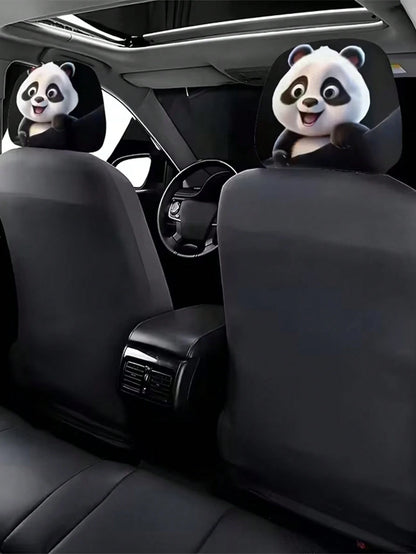 2 Sets Of Cute Baby Panda Printed Car Headrest Covers, Universal Stylish Seat Protectors, Suitable For Long-Distance Travel, Business Trips, Date Nights And Car Decoration, Enhancing The Driving Exper