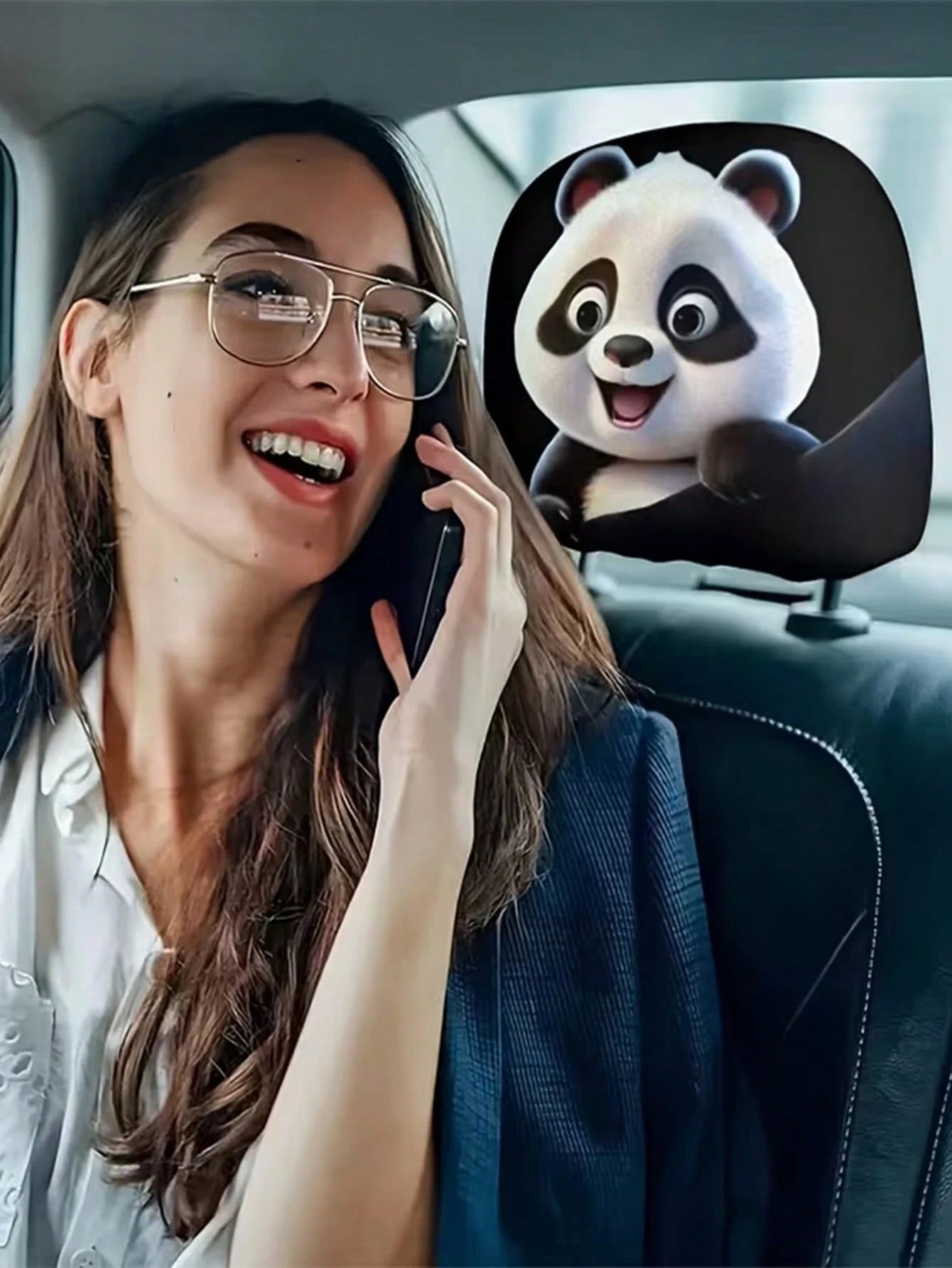 2 Sets Of Cute Baby Panda Printed Car Headrest Covers, Universal Stylish Seat Protectors, Suitable For Long-Distance Travel, Business Trips, Date Nights And Car Decoration, Enhancing The Driving Exper