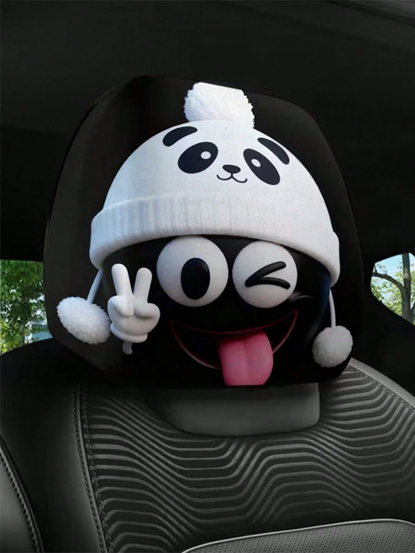 2 Sets Of Funny And Quirky White Smiling Face Hat-Printed Car Headrest Covers, Fashionable And Amusing Car Interior Accessories. They Are Free Of Filling Materials, Easy To Install And Clean. Suitable