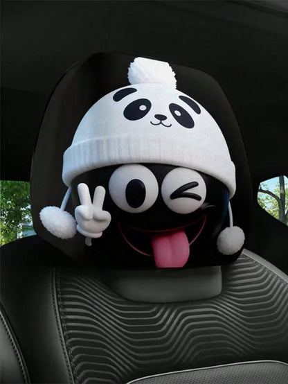 2 Sets Of Funny And Quirky White Smiling Face Hat-Printed Car Headrest Covers, Fashionable And Amusing Car Interior Accessories. They Are Free Of Filling Materials, Easy To Install And Clean. Suitable
