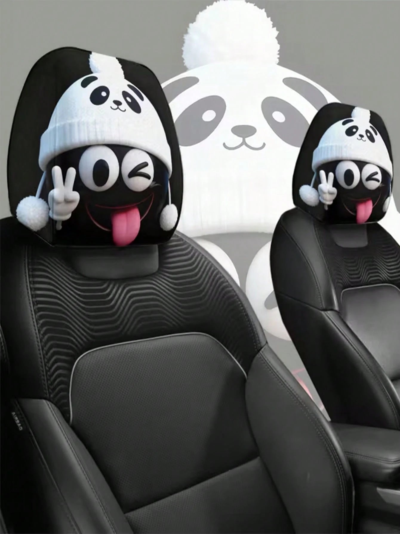 2 Sets Of Funny And Quirky White Smiling Face Hat-Printed Car Headrest Covers, Fashionable And Amusing Car Interior Accessories. They Are Free Of Filling Materials, Easy To Install And Clean. Suitable