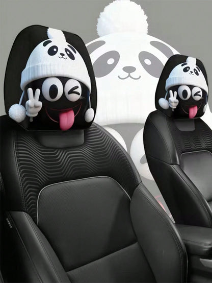 2 Sets Of Funny And Quirky White Smiling Face Hat-Printed Car Headrest Covers, Fashionable And Amusing Car Interior Accessories. They Are Free Of Filling Materials, Easy To Install And Clean. Suitable