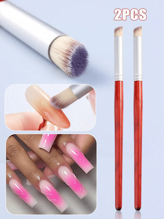 2 Sets Thickened Nail Art Brushes, Gradient Blush Brush, Gradient Purple Brush, Red-Brown Wooden Handle Nail Art Brushes, DIY Home Manicure Tools