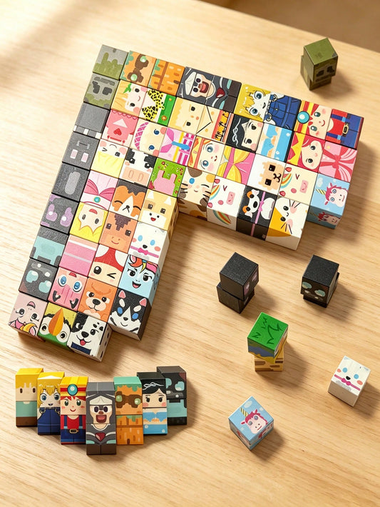 20/34pcs Cartoon & Animal Magnetic Building Blocks, STEM Education Magnetic Cube Construction Toy, Suitable For Children 3+ Years Old To Learn Stacking, Birthday & Christmas Gift For Boys And Girls, R