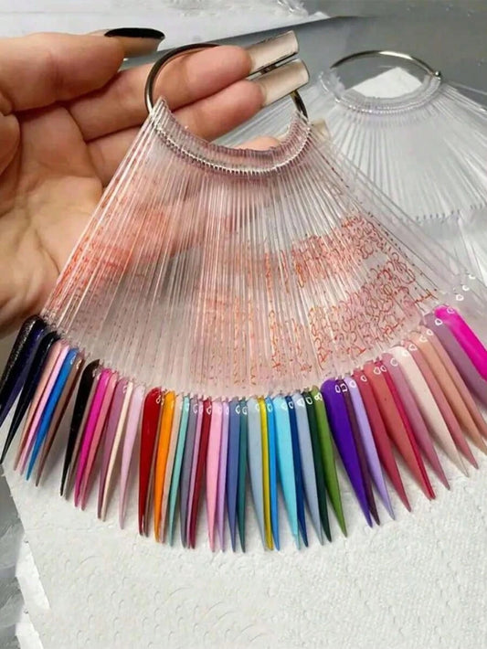 200pcs Nail Polish Color Card Sticks With Rings, Transparent Pointed Nail Polish Display Sticks, Pointed False Nail Sample Sticks, Nail Art Color Display Board, Nail Art Home DIY Salon Supplies