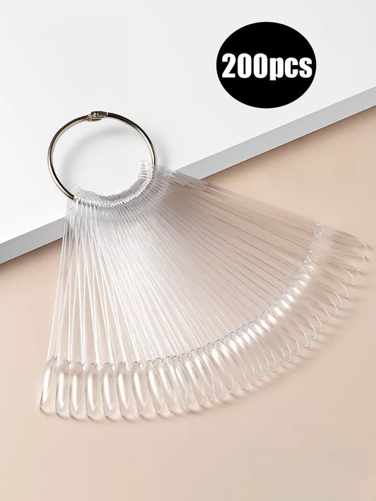 200pcs Transparent Nail Polish Color Card Set- Oval Nail Plates With Display Ring, Reusable Fake Nail Sample Palette, Gel Nail Polish Color Practice Tool, Suitable For Home, Salon And Professional Na