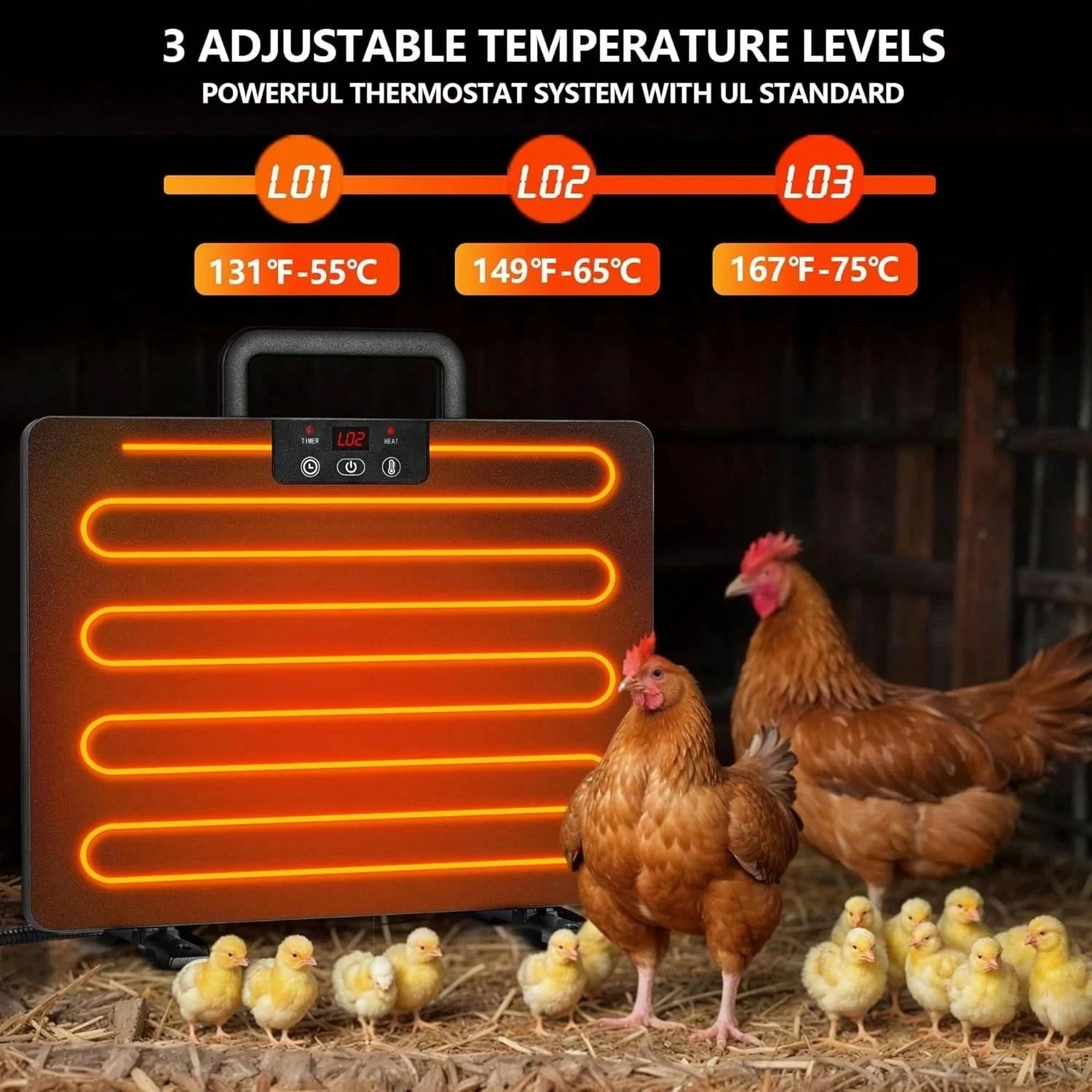 200W C-Hicken Coop Heater S-Afe Radiant Spae Heat Energy Chick Pet Cat Dog Warmer