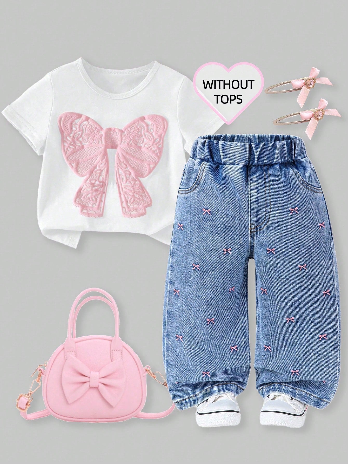 2025 Autumn Baby Girl Cute Cross Applique Straight Leg Jeans,Vintage Distressed Denim Set,Pink And Blue Casual Back-To-School,Retro Christian Clothes