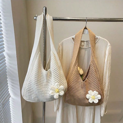 2025new One Shoulder Woven Bag, New Vacation Casual Beach Bag, Crochet Woven Tote Handbag, Back To School Student Project Bag