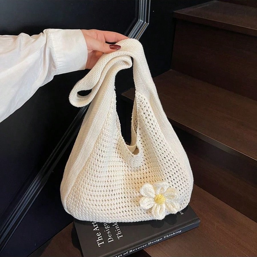2025new One Shoulder Woven Bag, New Vacation Casual Beach Bag, Crochet Woven Tote Handbag, Back To School Student Project Bag