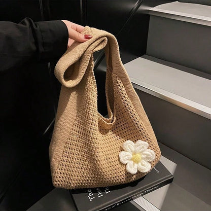 2025new One Shoulder Woven Bag, New Vacation Casual Beach Bag, Crochet Woven Tote Handbag, Back To School Student Project Bag
