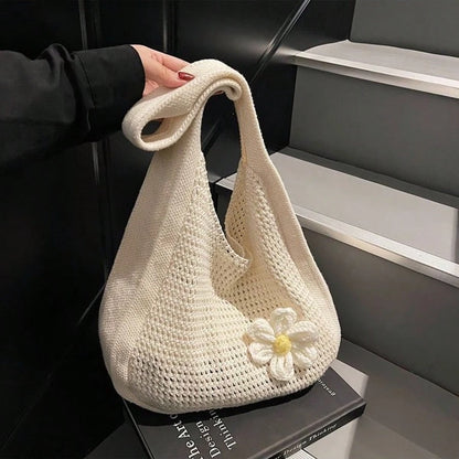 2025new One Shoulder Woven Bag, New Vacation Casual Beach Bag, Crochet Woven Tote Handbag, Back To School Student Project Bag