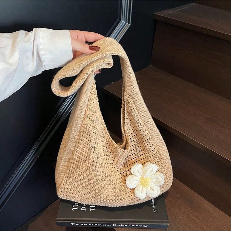 2025new One Shoulder Woven Bag, New Vacation Casual Beach Bag, Crochet Woven Tote Handbag, Back To School Student Project Bag