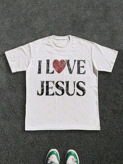 2026 Men's & Women's T-Shirts 100% Cotton I Love Jesus Distressed Graphic Print Perfect For Christian Men Daily Wear Is An Ideal Gift Choice.