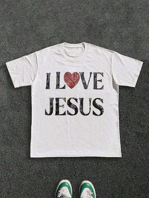2026 Men's & Women's T-Shirts 100% Cotton I Love Jesus Distressed Graphic Print Perfect For Christian Men Daily Wear Is An Ideal Gift Choice.
