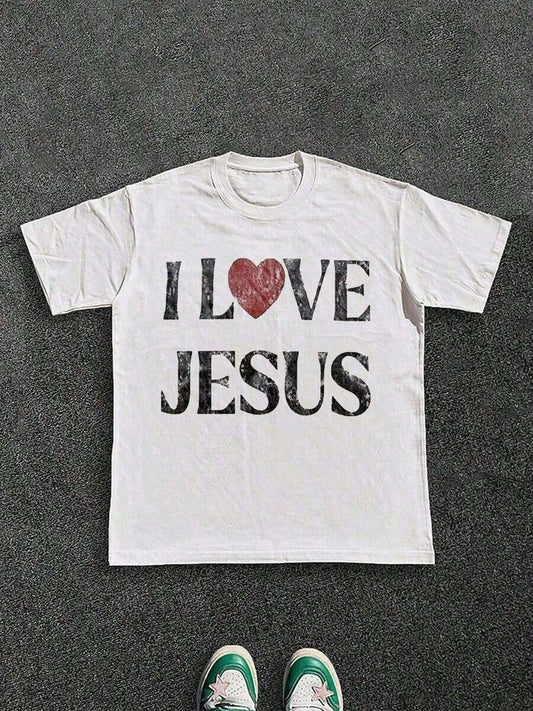 2026 Men's & Women's T-Shirts 100% Cotton I Love Jesus Distressed Graphic Print Perfect For Christian Men Daily Wear Is An Ideal Gift Choice.