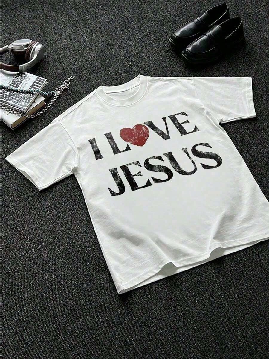 2026 Men's & Women's T-Shirts 100% Cotton I Love Jesus Distressed Graphic Print Perfect For Christian Men Daily Wear Is An Ideal Gift Choice.