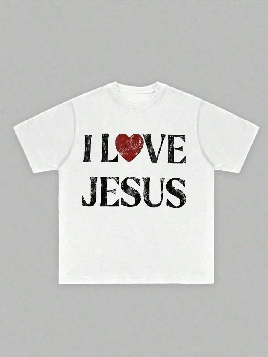 2026 Men's & Women's T-Shirts 100% Cotton I Love Jesus Distressed Graphic Print Perfect For Christian Men Daily Wear Is An Ideal Gift Choice.