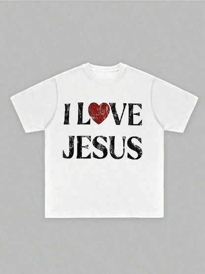 2026 Men's & Women's T-Shirts 100% Cotton I Love Jesus Distressed Graphic Print Perfect For Christian Men Daily Wear Is An Ideal Gift Choice.