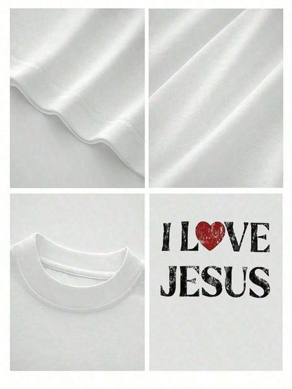 2026 Men's & Women's T-Shirts 100% Cotton I Love Jesus Distressed Graphic Print Perfect For Christian Men Daily Wear Is An Ideal Gift Choice.