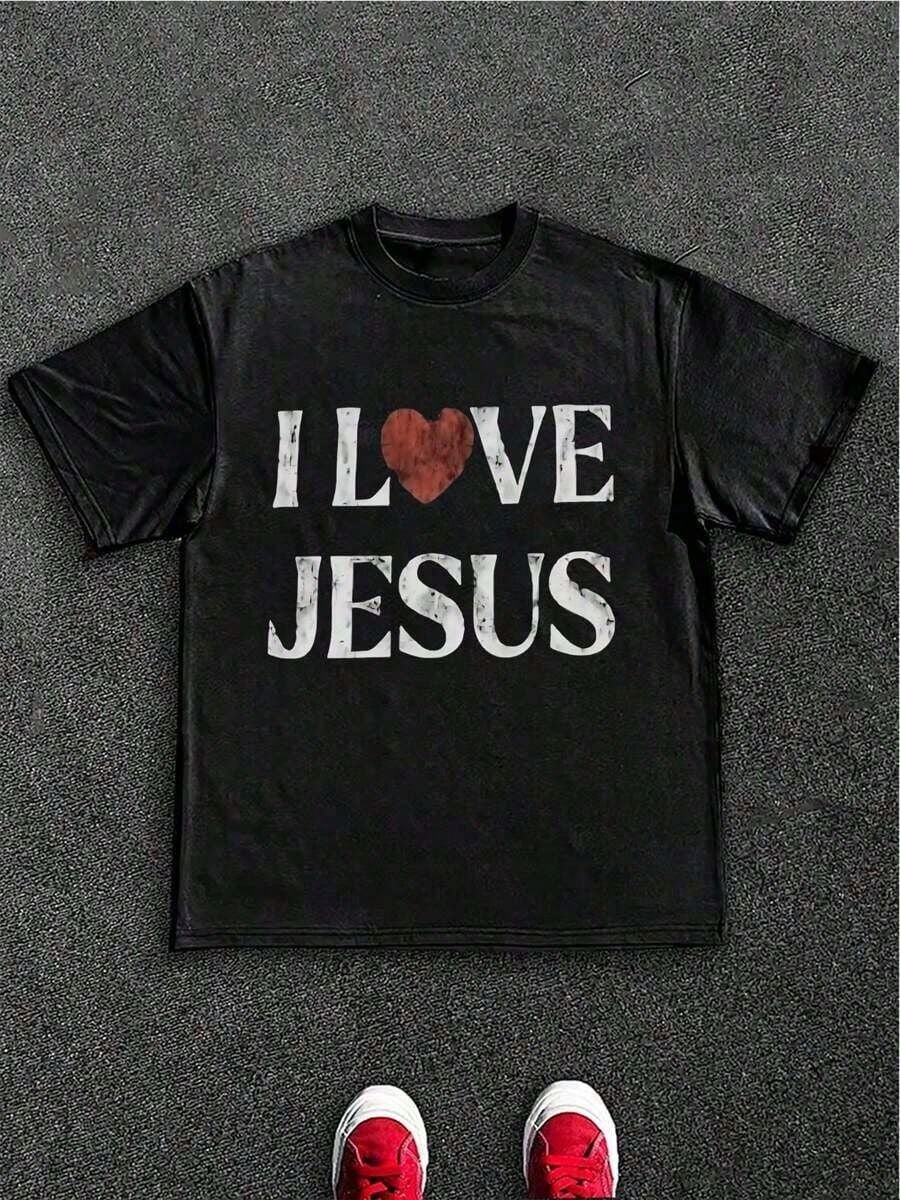 2026 Men's & Women's T-Shirts 100% Cotton I Love Jesus Distressed Graphic Print Perfect For Christian Men Daily Wear Is An Ideal Gift Choice.