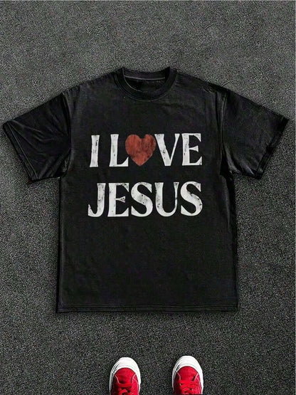 2026 Men's & Women's T-Shirts 100% Cotton I Love Jesus Distressed Graphic Print Perfect For Christian Men Daily Wear Is An Ideal Gift Choice.