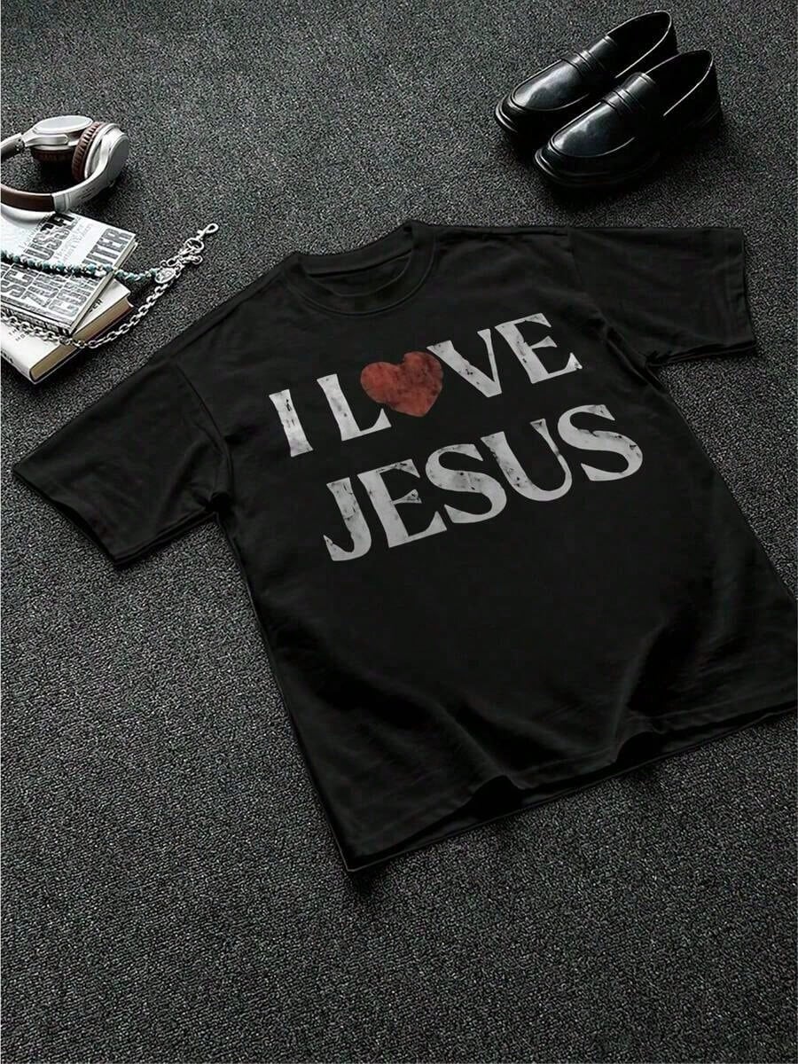 2026 Men's & Women's T-Shirts 100% Cotton I Love Jesus Distressed Graphic Print Perfect For Christian Men Daily Wear Is An Ideal Gift Choice.