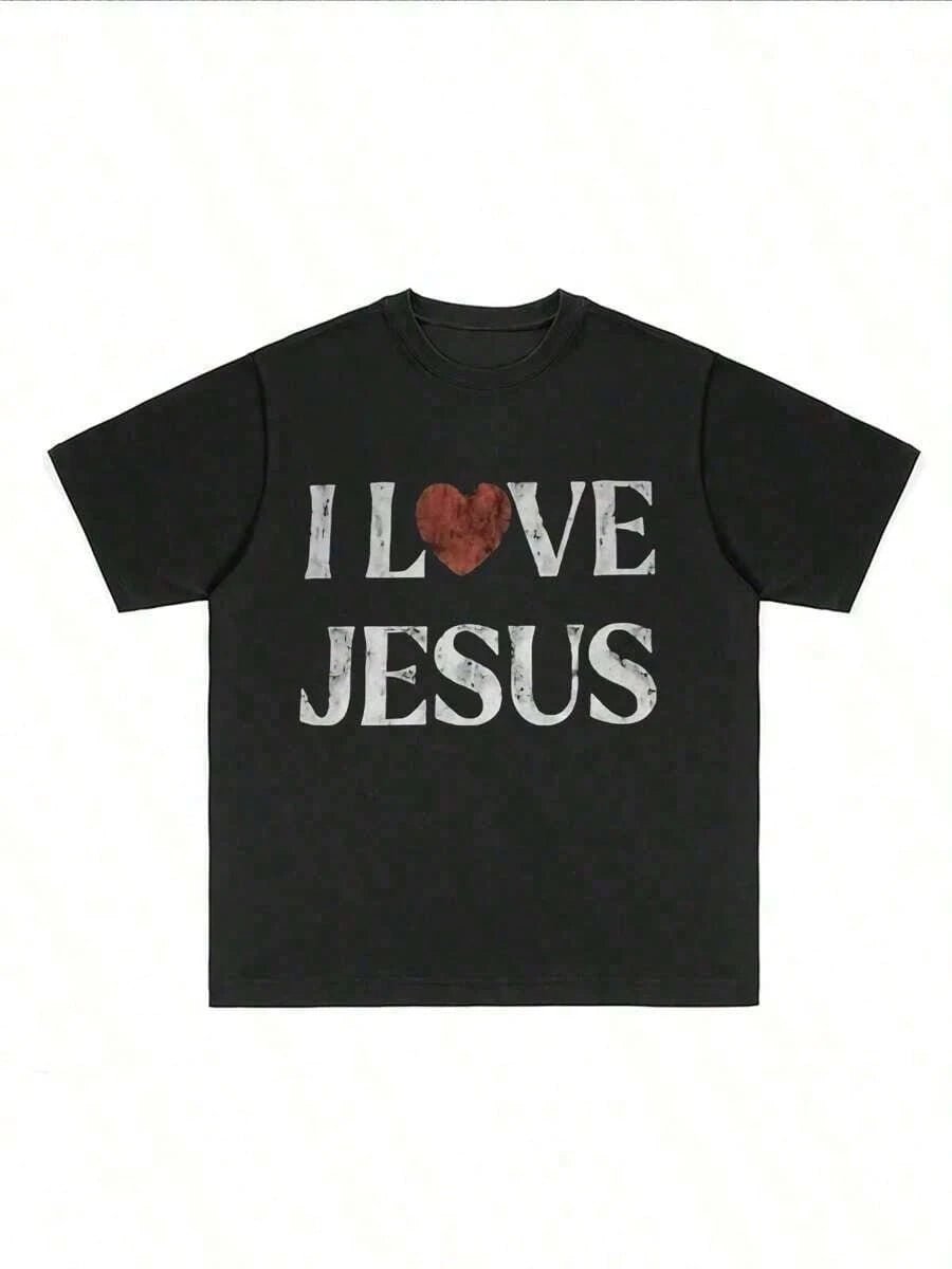 2026 Men's & Women's T-Shirts 100% Cotton I Love Jesus Distressed Graphic Print Perfect For Christian Men Daily Wear Is An Ideal Gift Choice.