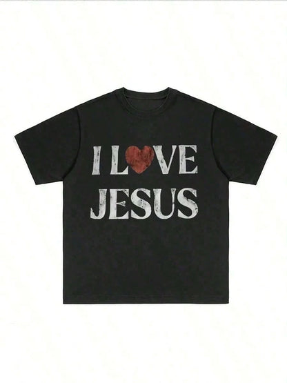 2026 Men's & Women's T-Shirts 100% Cotton I Love Jesus Distressed Graphic Print Perfect For Christian Men Daily Wear Is An Ideal Gift Choice.