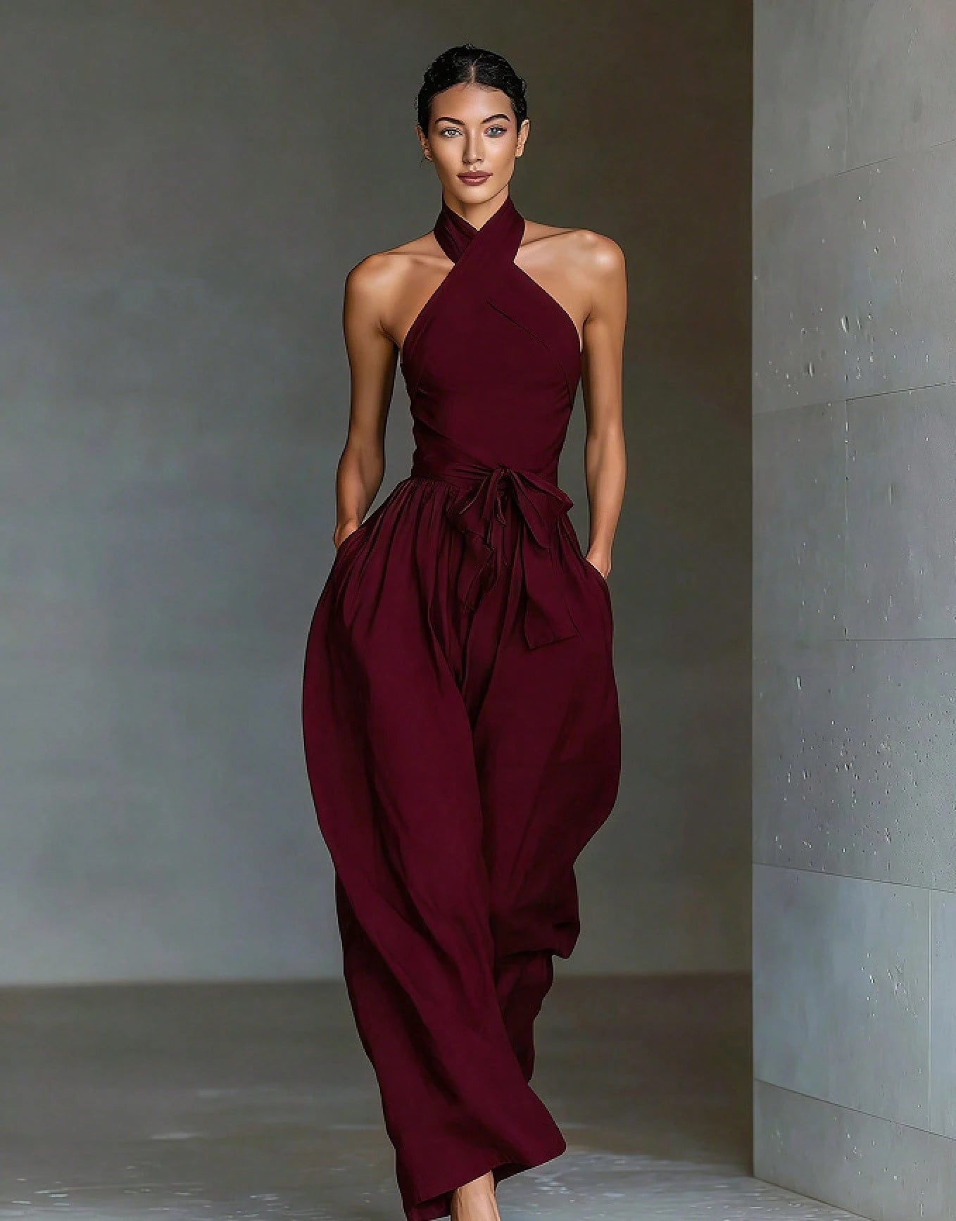 2026 New Cross Cami Jumpsuit Women Tie Waist Wide Leg Casual Romper