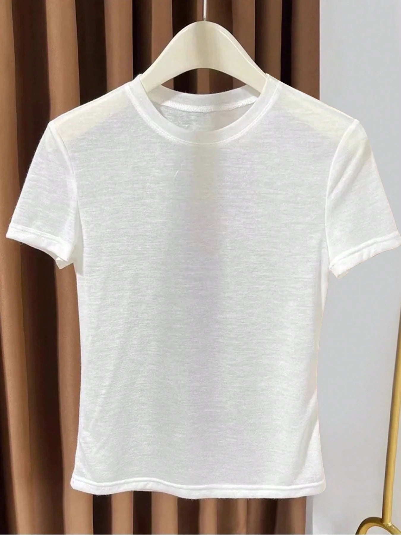 2026 New Knitted Face Mask Short Sleeve Undershirt, Women's Summer Thin Round Neck White T-Shirt Casual